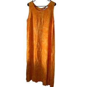 Hilo Hattie XL Hawaiian Aloha Maxi Dress Orange Rayon Shirt Tank